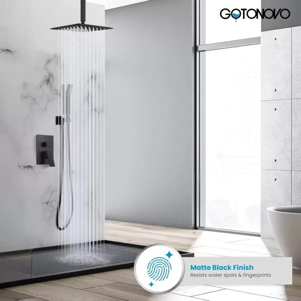 imagegotonovo Bathroom Rain Shower Combo Set Ceiling Mount with Handheld Spray High Pressure Luxury Shower Mixer Faucet with Roughin Valve Shower Trim 2 Function 10 inch Shower Head Brushed GoldMatte Black
