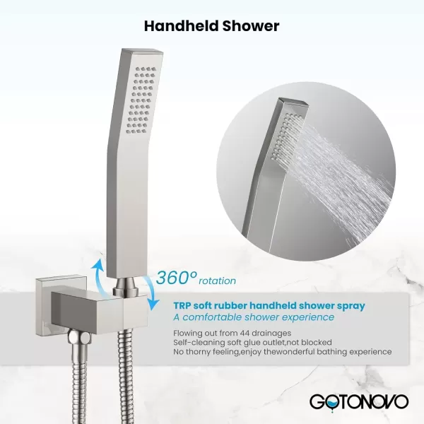 imagegotonovo Bathroom Rain Shower Combo Set Ceiling Mount with Handheld Spray High Pressure Luxury Shower Mixer Faucet with Roughin Valve Shower Trim 2 Function 10 inch Shower Head Brushed GoldBrushed Nickel