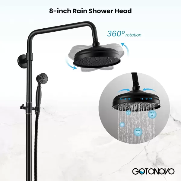 imagegotonovo Bathroom Shower Faucet Rain Mixer 8 Inch Round Shower Head Double Cross Handle with Tub Spout Wall Mount Bathroom Shower Fixtures 3 Function ABS Handheld Sprayer Polished ChromeOil Rubbed Bronze