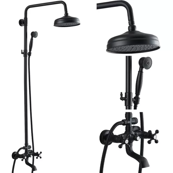 imagegotonovo Bathroom Shower Faucet Rain Mixer 8 Inch Round Shower Head Double Cross Handle with Tub Spout Wall Mount Bathroom Shower Fixtures 3 Function ABS Handheld Sprayer Polished ChromeMatte Black