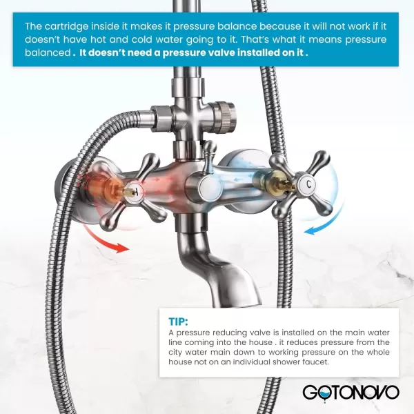 imagegotonovo Bathroom Shower Faucet Rain Mixer 8 Inch Round Shower Head Double Cross Handle with Tub Spout Wall Mount Bathroom Shower Fixtures 3 Function ABS Handheld Sprayer Polished ChromeBrushed Nickel