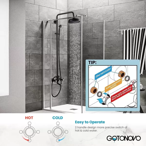 imagegotonovo Bathroom Shower Faucet Rain Mixer 8 Inch Round Shower Head Double Cross Handle with Tub Spout Wall Mount Bathroom Shower Fixtures 3 Function ABS Handheld Sprayer Polished ChromeOil Rubbed Bronze