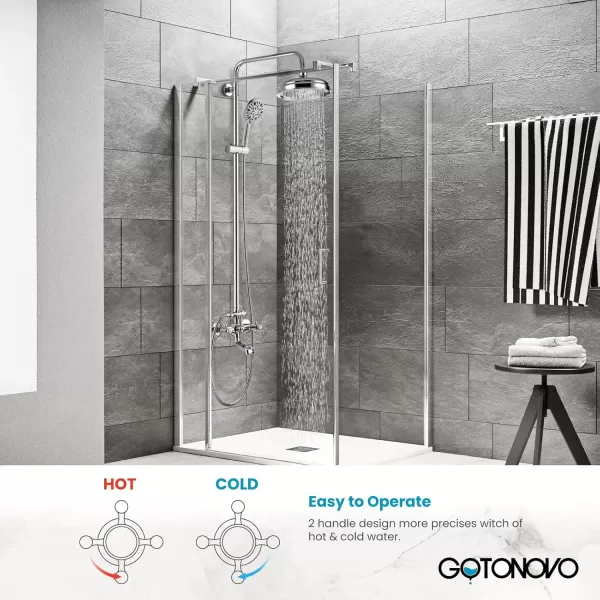 imagegotonovo Bathroom Shower Faucet Rain Mixer 8 Inch Round Shower Head Double Cross Handle with Tub Spout Wall Mount Bathroom Shower Fixtures 3 Function ABS Handheld Sprayer Polished ChromePolished Chrome