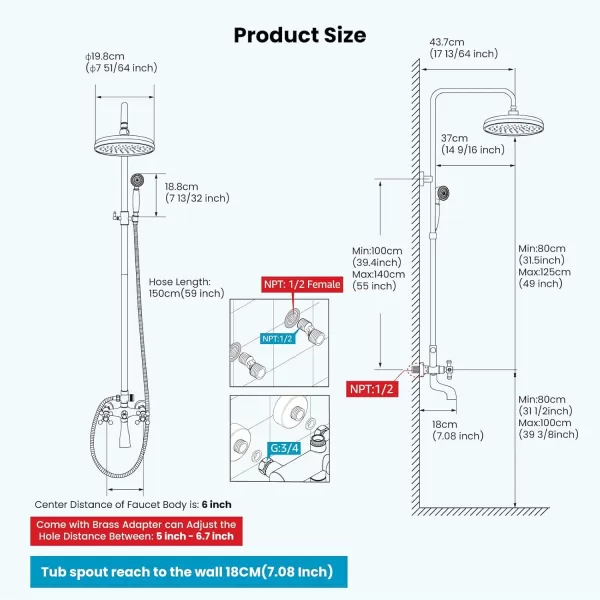 imagegotonovo Bathroom Shower Faucet Rain Mixer 8 Inch Round Shower Head Double Cross Handle with Tub Spout Wall Mount Bathroom Shower Fixtures 3 Function ABS Handheld Sprayer Polished ChromeOil Rubbed Bronze