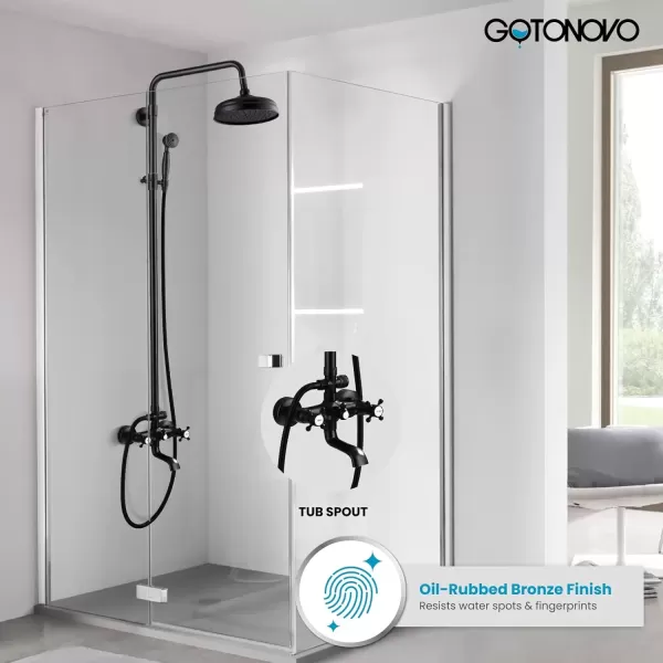 imagegotonovo Bathroom Shower Faucet Rain Mixer 8 Inch Round Shower Head Double Cross Handle with Tub Spout Wall Mount Bathroom Shower Fixtures 3 Function ABS Handheld Sprayer Polished ChromeOil Rubbed Bronze