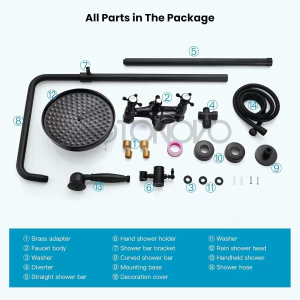 imagegotonovo Bathroom Shower Faucet Rain Mixer 8 Inch Round Shower Head Double Cross Handle with Tub Spout Wall Mount Bathroom Shower Fixtures 3 Function ABS Handheld Sprayer Polished ChromeOil Rubbed Bronze