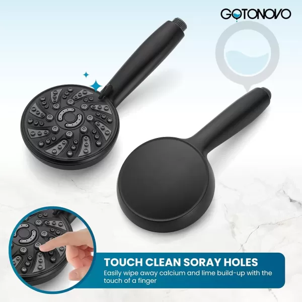 imagegotonovo Bathroom Shower Head Kit High Pressure Combo System Shower Faucet 6 Modes ABS Handheld Spray Shower Trim Kit Valve Included Shower Head and Handle Set Matte Black
