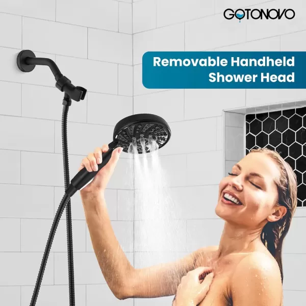 imagegotonovo Bathroom Shower Head Kit High Pressure Combo System Shower Faucet 6 Modes ABS Handheld Spray Shower Trim Kit Valve Included Shower Head and Handle Set Matte Black