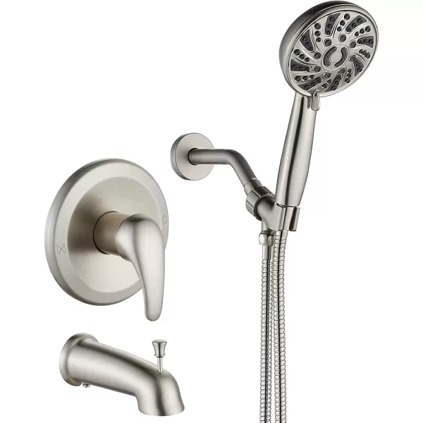 imagegotonovo Bathroom Shower Head Kit High Pressure Combo System Shower Faucet 6 Modes ABS Handheld Spray Shower Trim Kit Valve Included Shower Head and Handle Set Matte BlackBrushed Nickel