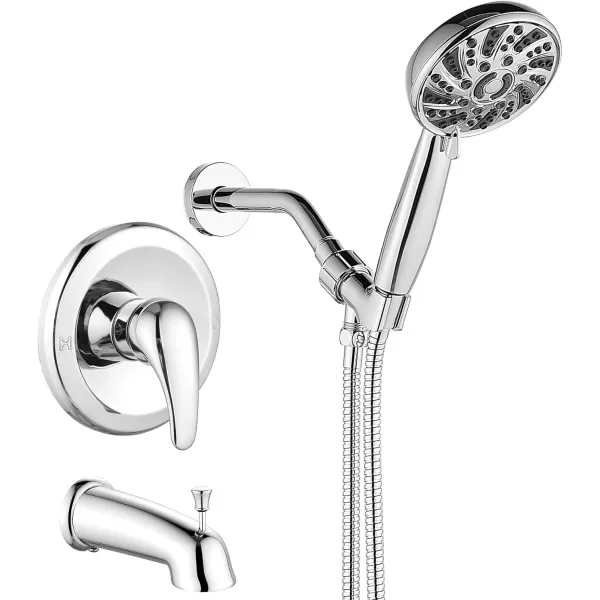 imagegotonovo Bathroom Shower Head Kit High Pressure Combo System Shower Faucet 6 Modes ABS Handheld Spray Shower Trim Kit Valve Included Shower Head and Handle Set Matte BlackPolished Chrome