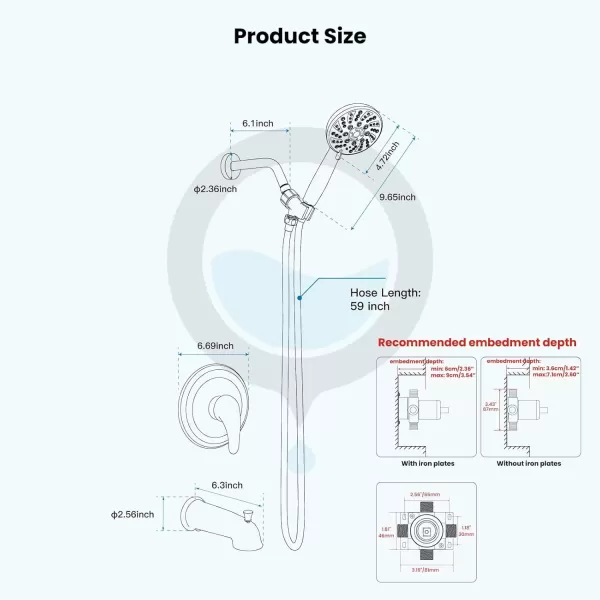imagegotonovo Bathroom Shower Head Kit High Pressure Combo System Shower Faucet 6 Modes ABS Handheld Spray Shower Trim Kit Valve Included Shower Head and Handle Set Matte BlackPolished Chrome