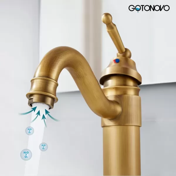 imagegotonovo Bathroom Vessel Sink Faucet Single Handle Brass Long Reach Bathroom Faucet 1 Hole Deck Mounted Mixer Tap with Pop Up Drain Polished GoldAntique Brass Sink Faucet With Drain
