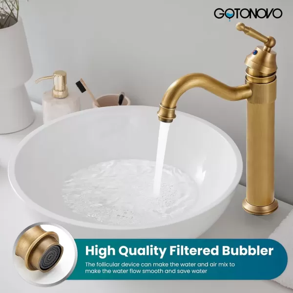 imagegotonovo Bathroom Vessel Sink Faucet Single Handle Brass Long Reach Bathroom Faucet 1 Hole Deck Mounted Mixer Tap with Pop Up Drain Polished GoldAntique Brass Sink Faucet With Drain