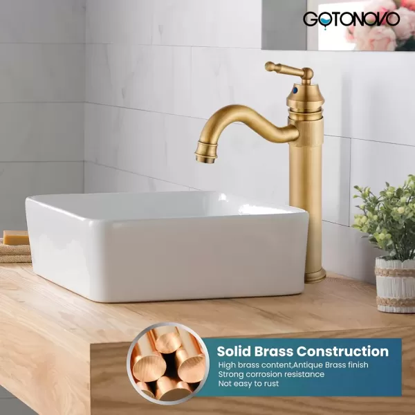 imagegotonovo Bathroom Vessel Sink Faucet Single Handle Brass Long Reach Bathroom Faucet 1 Hole Deck Mounted Mixer Tap with Pop Up Drain Polished GoldAntique Brass Sink Faucet With Drain