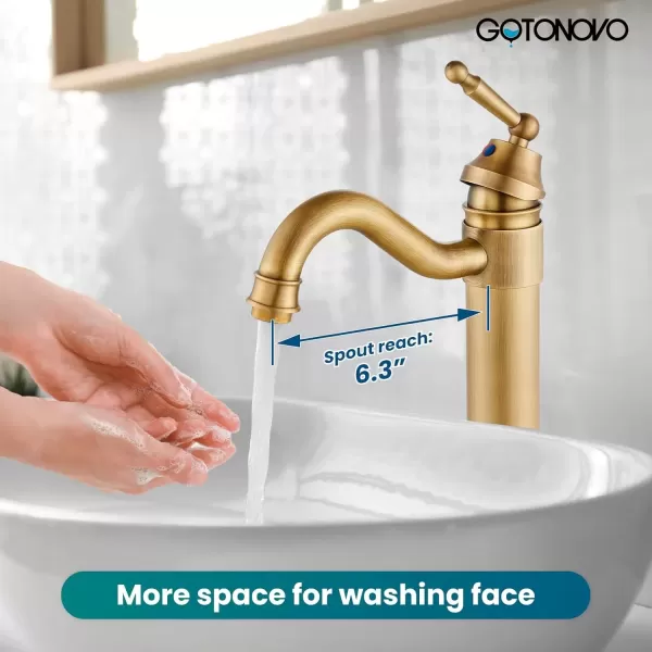 imagegotonovo Bathroom Vessel Sink Faucet Single Handle Brass Long Reach Bathroom Faucet 1 Hole Deck Mounted Mixer Tap with Pop Up Drain Polished GoldAntique Brass Sink Faucet With Drain