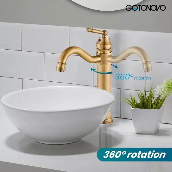 imagegotonovo Bathroom Vessel Sink Faucet Single Handle Brass Long Reach Bathroom Faucet 1 Hole Deck Mounted Mixer Tap with Pop Up Drain Polished GoldAntique Brass Sink Faucet With Drain