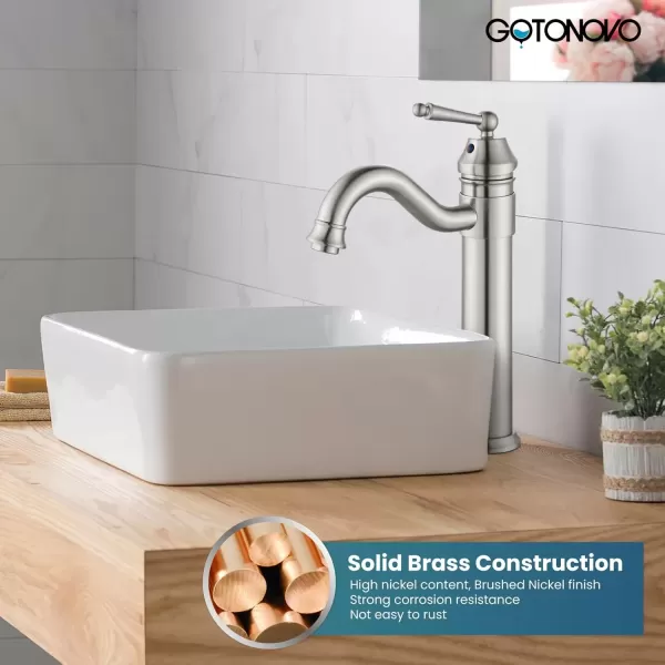 imagegotonovo Bathroom Vessel Sink Faucet Single Handle Brass Long Reach Bathroom Faucet 1 Hole Deck Mounted Mixer Tap with Pop Up Drain Polished GoldBrushed Nickel