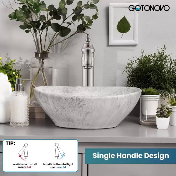 imagegotonovo Bathroom Vessel Sink Faucet Single Handle Brass Long Reach Bathroom Faucet 1 Hole Deck Mounted Mixer Tap with Pop Up Drain Polished GoldBrushed Nickel
