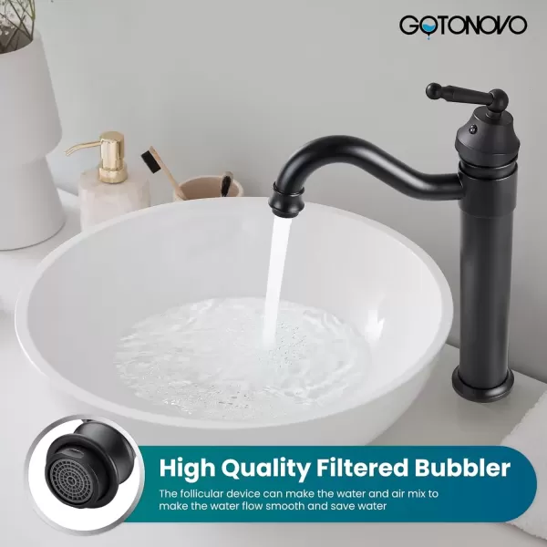 imagegotonovo Bathroom Vessel Sink Faucet Single Handle Brass Long Reach Bathroom Faucet 1 Hole Deck Mounted Mixer Tap with Pop Up Drain Polished GoldMatte Black