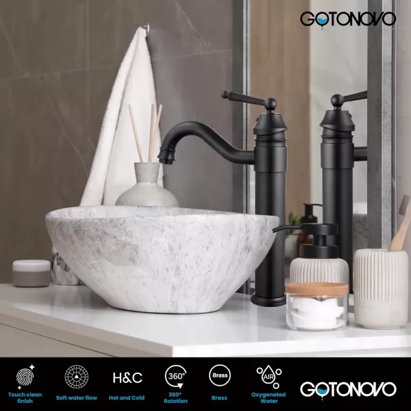 imagegotonovo Bathroom Vessel Sink Faucet Single Handle Brass Long Reach Bathroom Faucet 1 Hole Deck Mounted Mixer Tap with Pop Up Drain Polished GoldMatte Black