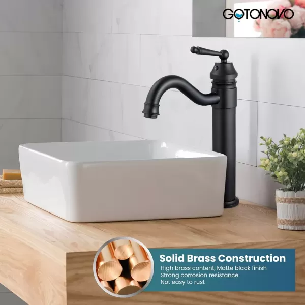 imagegotonovo Bathroom Vessel Sink Faucet Single Handle Brass Long Reach Bathroom Faucet 1 Hole Deck Mounted Mixer Tap with Pop Up Drain Polished GoldMatte Black