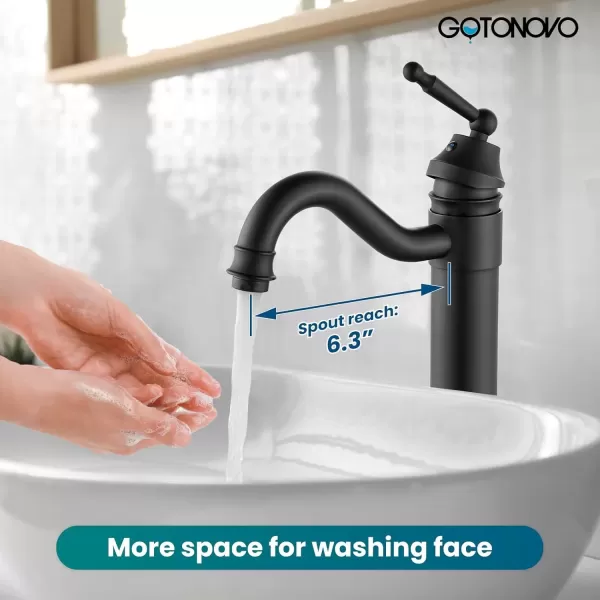 imagegotonovo Bathroom Vessel Sink Faucet Single Handle Brass Long Reach Bathroom Faucet 1 Hole Deck Mounted Mixer Tap with Pop Up Drain Polished GoldMatte Black