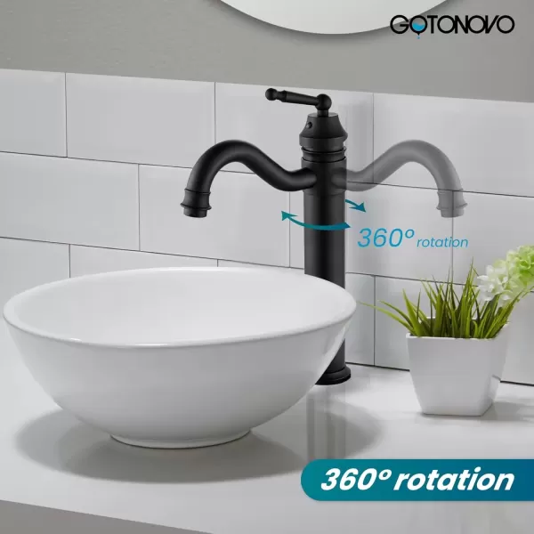 imagegotonovo Bathroom Vessel Sink Faucet Single Handle Brass Long Reach Bathroom Faucet 1 Hole Deck Mounted Mixer Tap with Pop Up Drain Polished GoldMatte Black