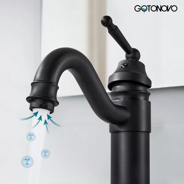 imagegotonovo Bathroom Vessel Sink Faucet Single Handle Brass Long Reach Bathroom Faucet 1 Hole Deck Mounted Mixer Tap with Pop Up Drain Polished GoldMatte Black