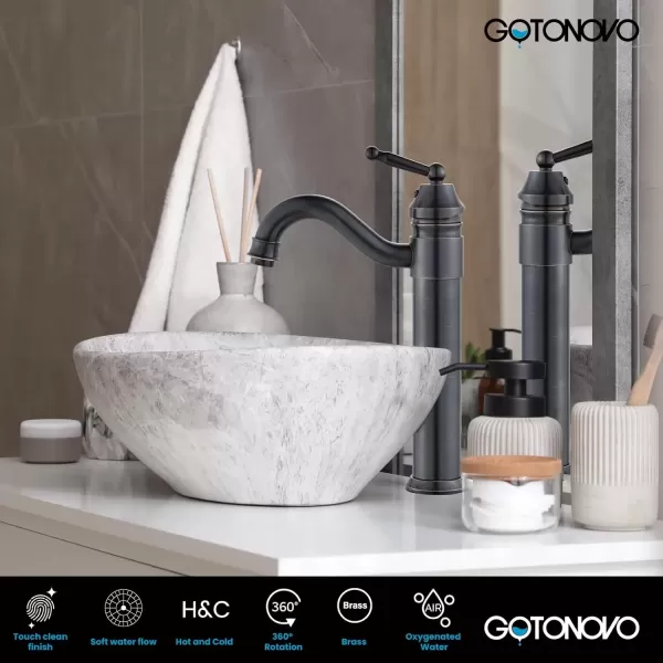 imagegotonovo Bathroom Vessel Sink Faucet Single Handle Brass Long Reach Bathroom Faucet 1 Hole Deck Mounted Mixer Tap with Pop Up Drain Polished GoldOil Rubbed Bronze