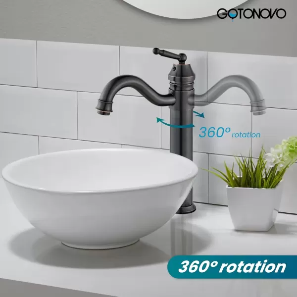 imagegotonovo Bathroom Vessel Sink Faucet Single Handle Brass Long Reach Bathroom Faucet 1 Hole Deck Mounted Mixer Tap with Pop Up Drain Polished GoldOil Rubbed Bronze