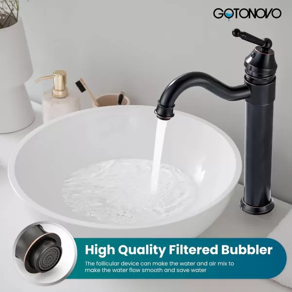 imagegotonovo Bathroom Vessel Sink Faucet Single Handle Brass Long Reach Bathroom Faucet 1 Hole Deck Mounted Mixer Tap with Pop Up Drain Polished GoldOil Rubbed Bronze