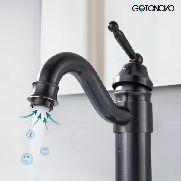 imagegotonovo Bathroom Vessel Sink Faucet Single Handle Brass Long Reach Bathroom Faucet 1 Hole Deck Mounted Mixer Tap with Pop Up Drain Polished GoldOil Rubbed Bronze