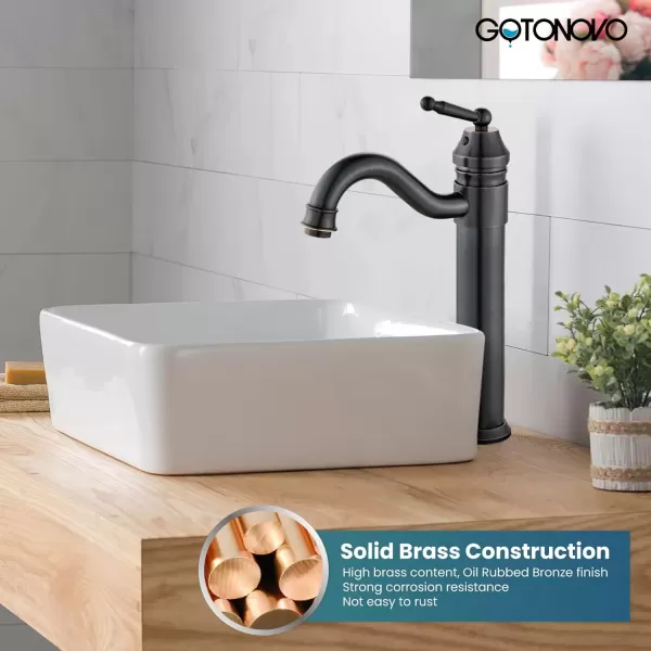 imagegotonovo Bathroom Vessel Sink Faucet Single Handle Brass Long Reach Bathroom Faucet 1 Hole Deck Mounted Mixer Tap with Pop Up Drain Polished GoldOil Rubbed Bronze