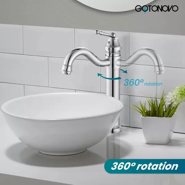 imagegotonovo Bathroom Vessel Sink Faucet Single Handle Brass Long Reach Bathroom Faucet 1 Hole Deck Mounted Mixer Tap with Pop Up Drain Polished GoldPolished Chrome