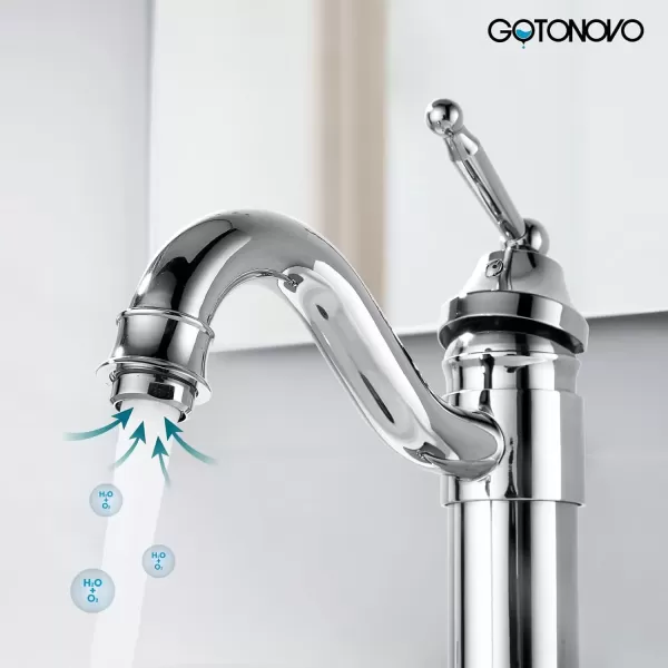 imagegotonovo Bathroom Vessel Sink Faucet Single Handle Brass Long Reach Bathroom Faucet 1 Hole Deck Mounted Mixer Tap with Pop Up Drain Polished GoldPolished Chrome