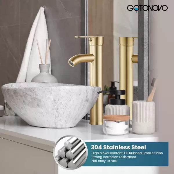imagegotonovo Bathroom Vessel Sink Faucet Single Handle Matte Black Lavatory Vanity Mixer Tap Single Hole Morden Tall Bathroom FaucetBrushed Gold