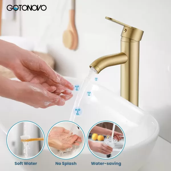 imagegotonovo Bathroom Vessel Sink Faucet Single Handle Matte Black Lavatory Vanity Mixer Tap Single Hole Morden Tall Bathroom FaucetBrushed Gold