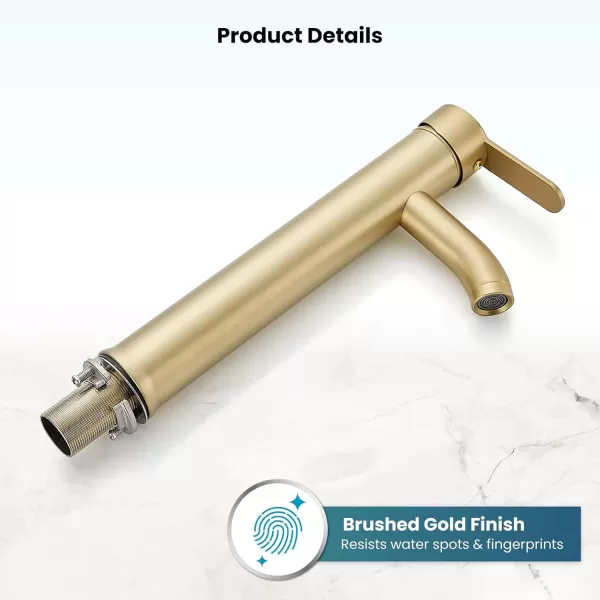 imagegotonovo Bathroom Vessel Sink Faucet Single Handle Matte Black Lavatory Vanity Mixer Tap Single Hole Morden Tall Bathroom FaucetBrushed Gold