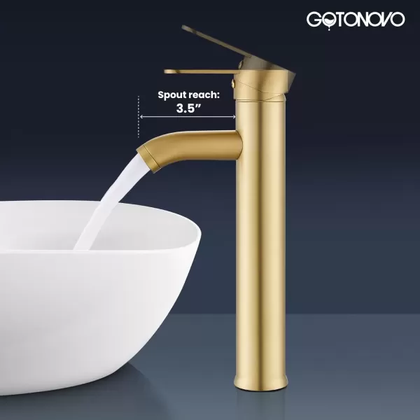 imagegotonovo Bathroom Vessel Sink Faucet Single Handle Matte Black Lavatory Vanity Mixer Tap Single Hole Morden Tall Bathroom FaucetBrushed Gold