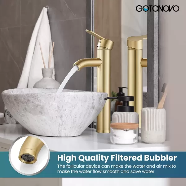 imagegotonovo Bathroom Vessel Sink Faucet Single Handle Matte Black Lavatory Vanity Mixer Tap Single Hole Morden Tall Bathroom FaucetBrushed Gold
