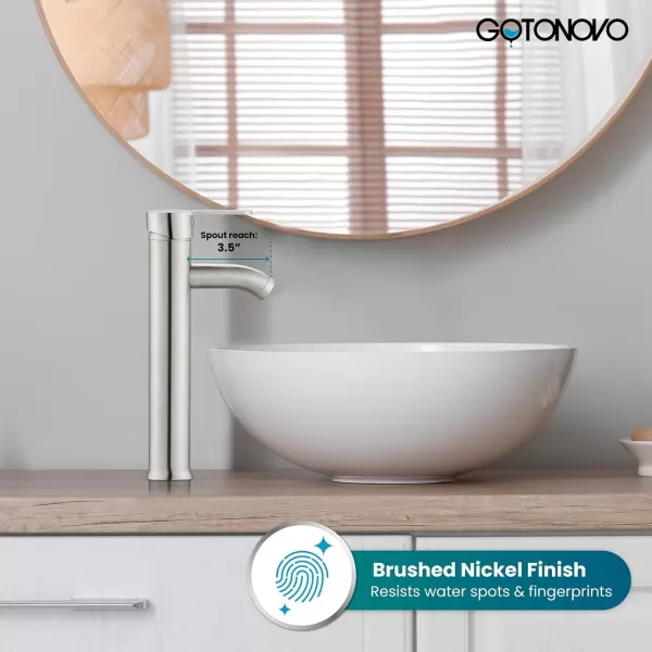 imagegotonovo Bathroom Vessel Sink Faucet Single Handle Matte Black Lavatory Vanity Mixer Tap Single Hole Morden Tall Bathroom FaucetBrushed Nickel