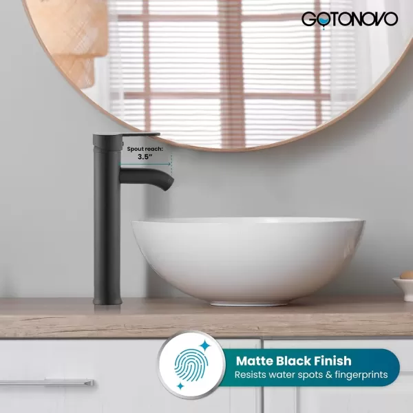 imagegotonovo Bathroom Vessel Sink Faucet Single Handle Matte Black Lavatory Vanity Mixer Tap Single Hole Morden Tall Bathroom FaucetMatte Black