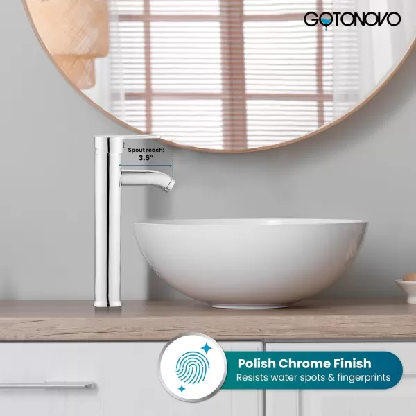 imagegotonovo Bathroom Vessel Sink Faucet Single Handle Matte Black Lavatory Vanity Mixer Tap Single Hole Morden Tall Bathroom FaucetPolish Chrome