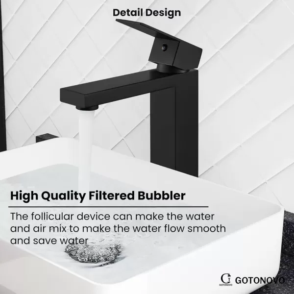 imagegotonovo Bathroom Vessel Sink Faucet for Sink 1 Hole Tall Bowl Basin Deck Mount Brushed Gold Stainless Steel 304 Single Hole One Handle Spout Mixer with Pop Up DrainMatte Black