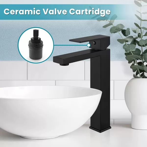 imagegotonovo Bathroom Vessel Sink Faucet for Sink 1 Hole Tall Bowl Basin Deck Mount Brushed Gold Stainless Steel 304 Single Hole One Handle Spout Mixer with Pop Up DrainMatte Black