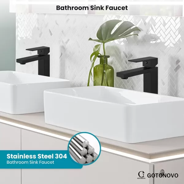 imagegotonovo Bathroom Vessel Sink Faucet for Sink 1 Hole Tall Bowl Basin Deck Mount Brushed Gold Stainless Steel 304 Single Hole One Handle Spout Mixer with Pop Up DrainMatte Black