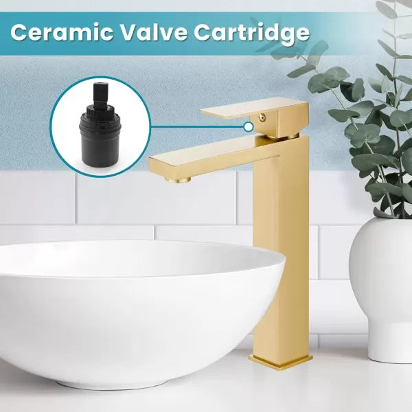 imagegotonovo Bathroom Vessel Sink Faucet for Sink 1 Hole Tall Bowl Basin Deck Mount Brushed Gold Stainless Steel 304 Single Hole One Handle Spout Mixer with Pop Up DrainBrushed Gold