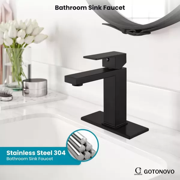 imagegotonovo Bathroom Vessel Sink Faucet for Sink 1 Hole Tall Bowl Basin Deck Mount Brushed Gold Stainless Steel 304 Single Hole One Handle Spout Mixer with Pop Up DrainMatte Black