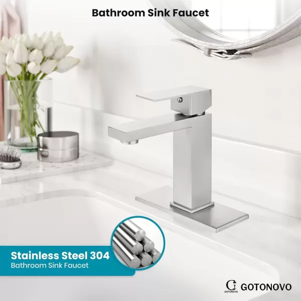 imagegotonovo Bathroom Vessel Sink Faucet for Sink 1 Hole Tall Bowl Basin Deck Mount Brushed Gold Stainless Steel 304 Single Hole One Handle Spout Mixer with Pop Up DrainBrushed Nickel