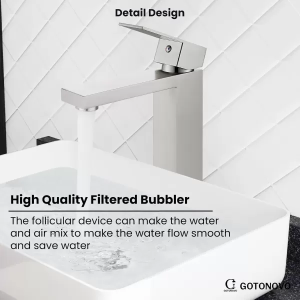 imagegotonovo Bathroom Vessel Sink Faucet for Sink 1 Hole Tall Bowl Basin Deck Mount Brushed Gold Stainless Steel 304 Single Hole One Handle Spout Mixer with Pop Up DrainBrushed Nickel